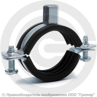 Хомут крепежный оцинкованный с резиновой прокладкой Ду-40 (Дн 47-51) (1 1/2") М8/М10 б/к Strongman