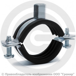 Хомут крепежный оцинкованный с резиновой прокладкой Ду-40 (Дн 47-51) (1 1/2") М8/М10 б/к Strongman