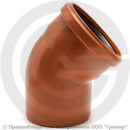 Отвод НПВХ (ПВХ) с раструбом коричневый Дн 315 45гр б/нап в/к Ostendorf KGB