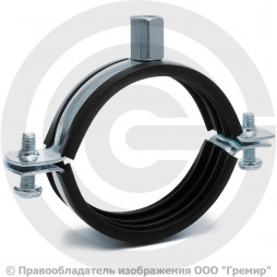 Хомут крепежный оцинкованный с резиновой прокладкой Ду-50 (Дн 60-64) (2") М8/М10 б/к Strongman