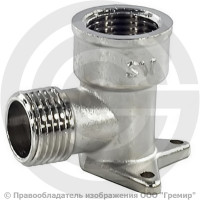 Уголок (угольник) латунный ВР-НР (ВН-НАР) Ду 15 (1/2") установочный 3 отверстия никель SantechSystems