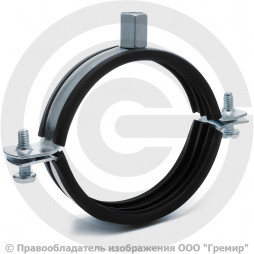 Хомут крепежный оцинкованный с резиновой прокладкой Ду-65 (Дн 75-80) (2 1/2") М8/М10 б/к Strongman