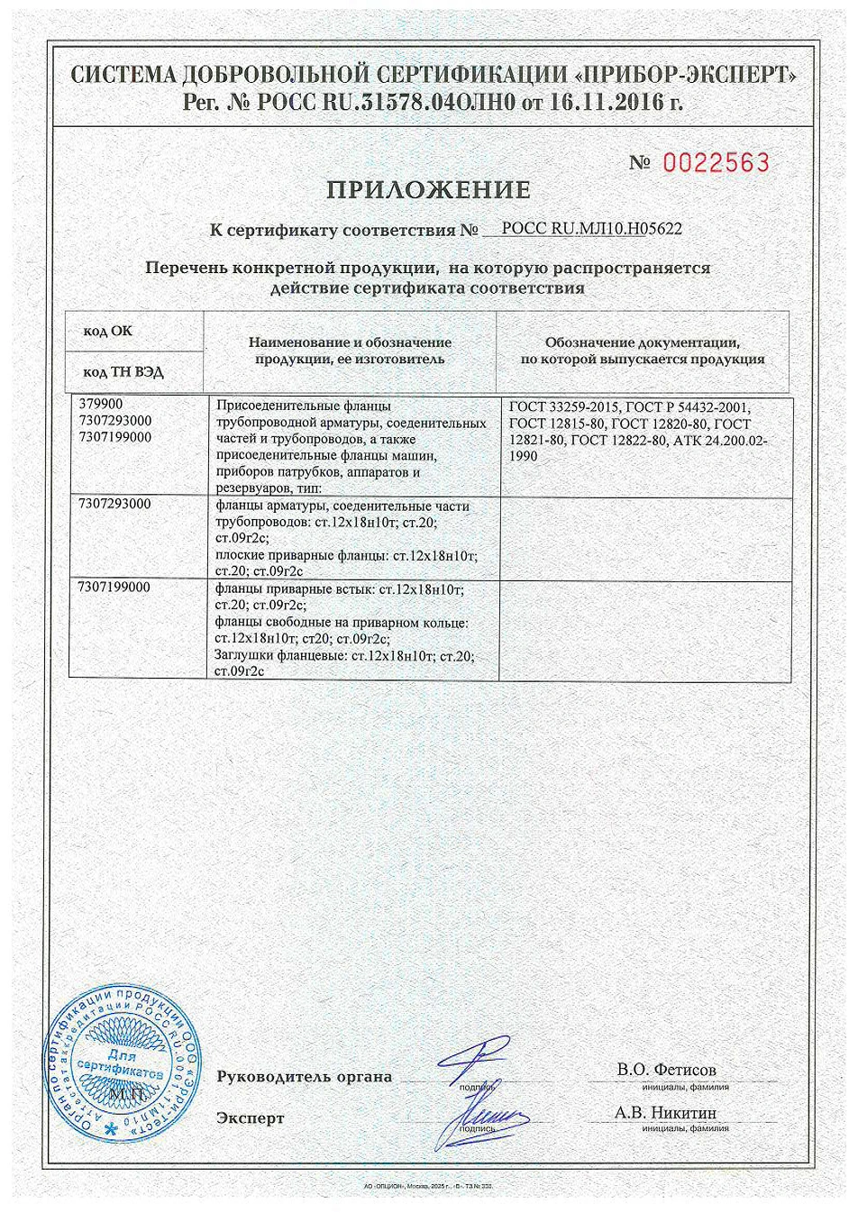 Сертификат на фланцы и фланцевые заглушки №2